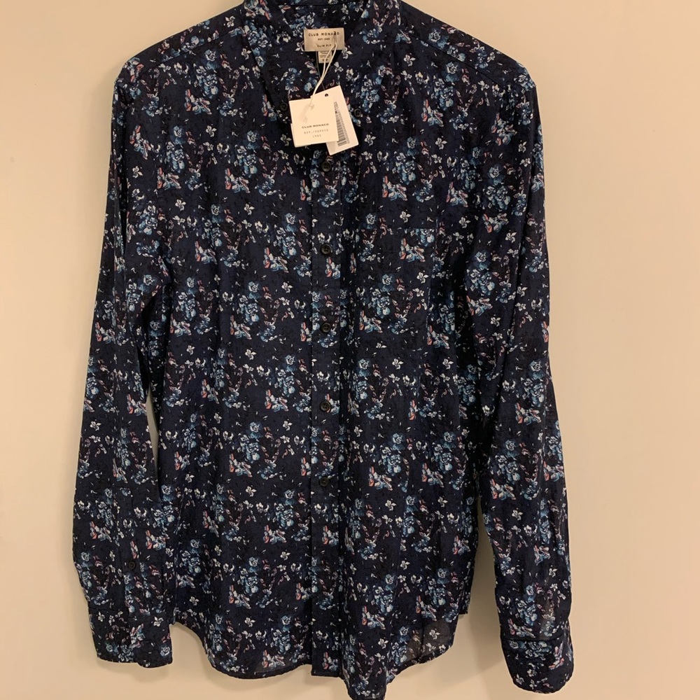 Club Monaco slim fit men’s floral button down, NWT